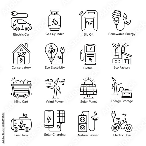 Collection of Renewable Energy Linear Icons 

