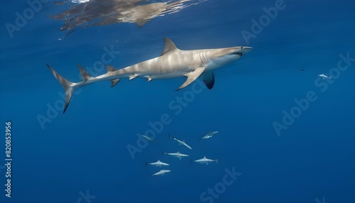 A Hammerhead Shark Circling A Bait Ball photo