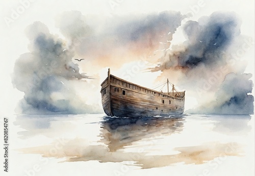 The house of Noah. Old Testament: The Flood. Biblical Illustration in Watercolour