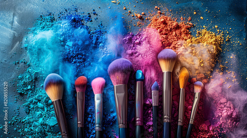 Vibrant Makeup Brushes and Colorful Powder Explosions