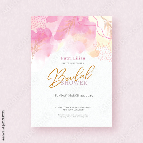 splash of pink with floral ornament watercolor on bridal shower invitation background