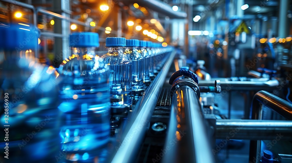 Detailed view of a busy factory with machinery in shades of cool blues Detailed view of a busy factory with machinery in shades of cool blues
