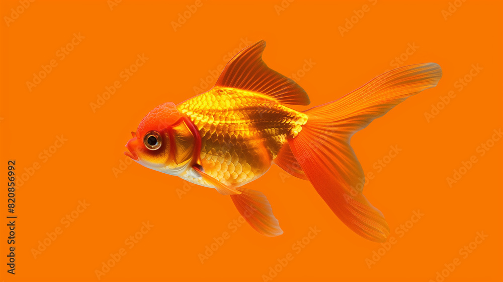 Goldfish Swimming in Front of Bright Orange Background Goldfish Swimming in Front of Bright Orange Background