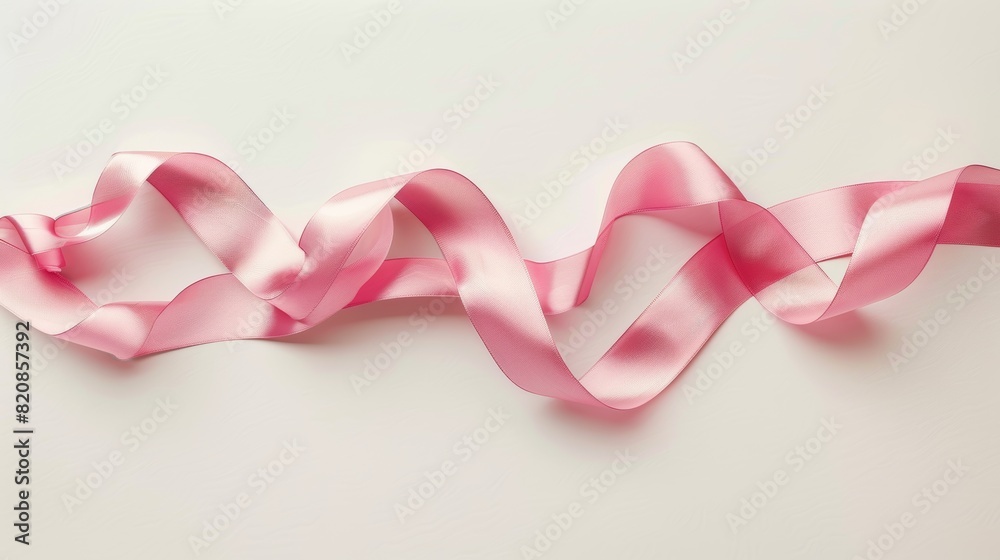 Flowing pink ribbon on a white background creating elegant curves and waves in a minimalistic and delicate style perfect for design and decoration Flowing pink ribbon on a white background creating elegant curves and waves in a minimalistic and delicate style perfect for design and decoration