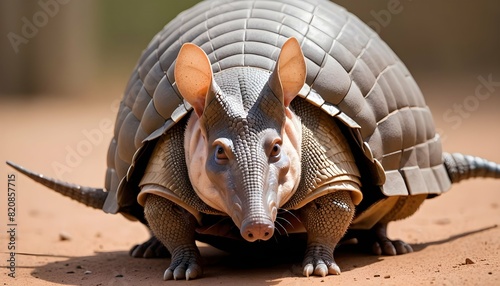 An Armadillo With Its Ears Flattened Against Its H photo
