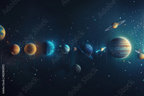 Generative ai on theme of parade of planets in solar system  bright stars glow in atmosphere