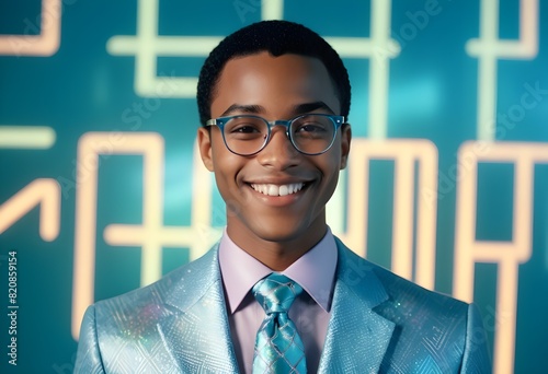 Casual businessman with glasses smiles confidently for a close-up portrait concept photo