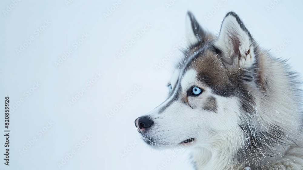Siberian Husky With Blue Eyes Sitting in Snow Siberian Husky With Blue Eyes Sitting in Snow