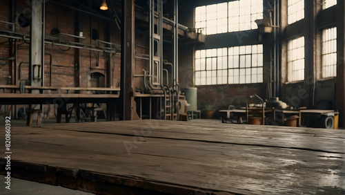 Expansive industrial workshop space shown empty, highlighting vintage architecture details