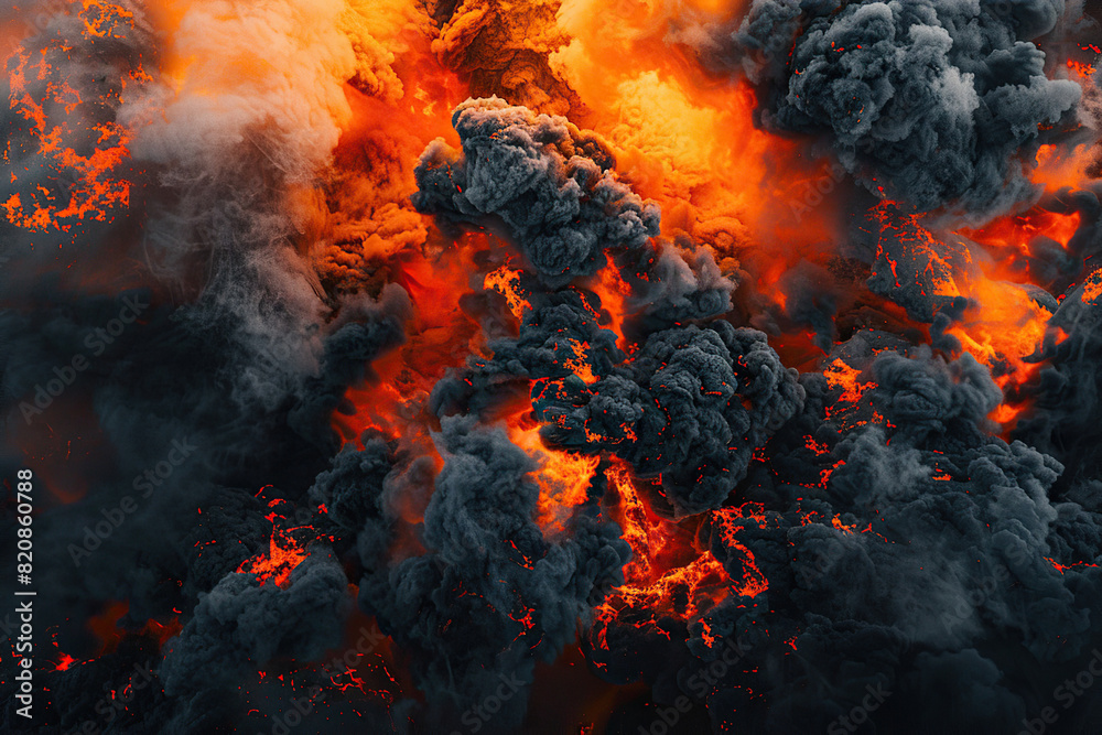 © oleg525 - Generative ai on theme of erupting volcano with cascading hot lava surrounded thick white smoke © oleg525 - Generative ai on theme of erupting volcano with cascading hot lava surrounded thick white smoke