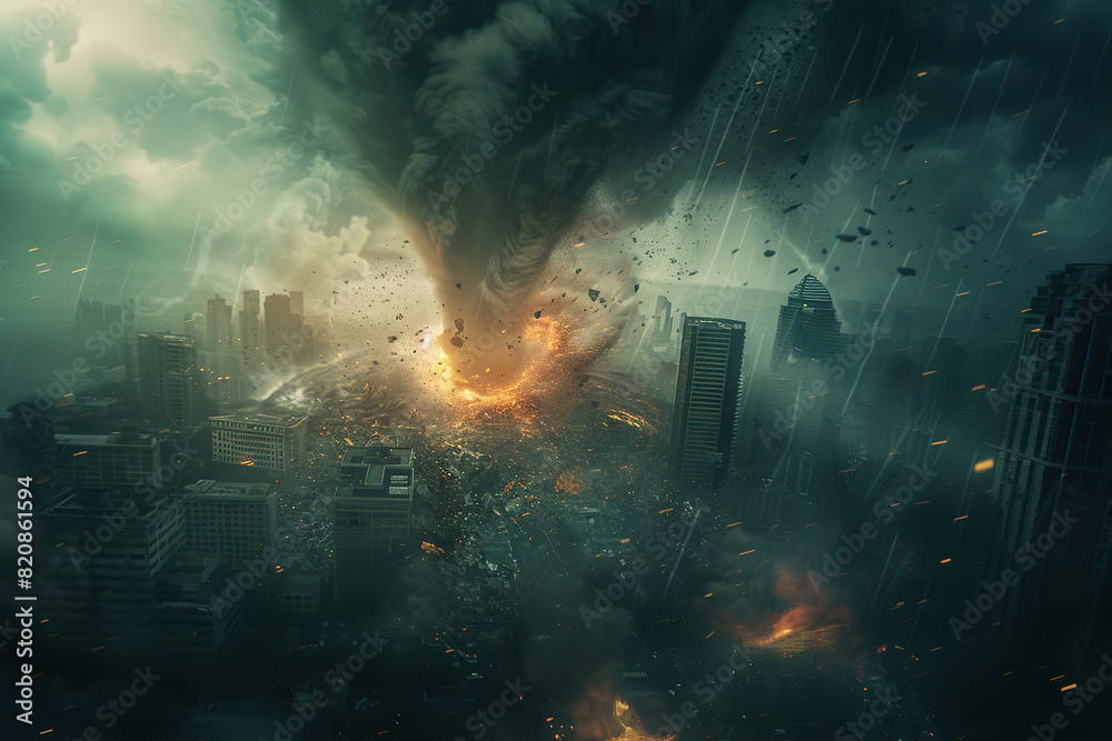 Generative ai on theme of scary ominous huge hurricane tornado, apocalyptic dramatic background Generative ai on theme of scary ominous huge hurricane tornado, apocalyptic dramatic background