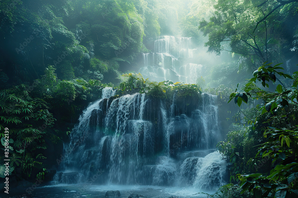 Generative ai on theme of beautiful majestic waterfall in natural nature, national park attraction Generative ai on theme of beautiful majestic waterfall in natural nature, national park attraction