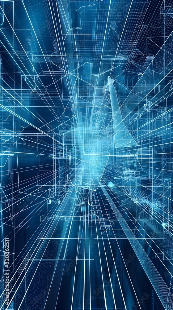 Obraz premium UltraHigh D Blueprint Intricate Nanotechnology Components and Pulsing Data Networks in a Minimalist
