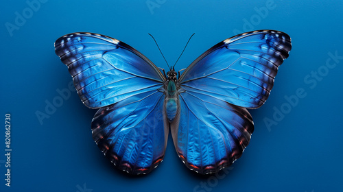 Blue Butterfly Resting on Blue Surface