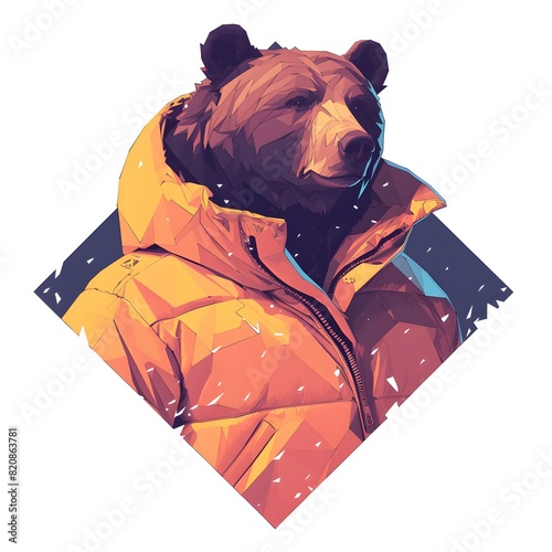 Bear mascot illustration in oversized jacket, vector logo style, e-sport gamer style, on isolated background.