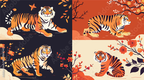 Happy New Year cards designs with tiger Chinese zodia