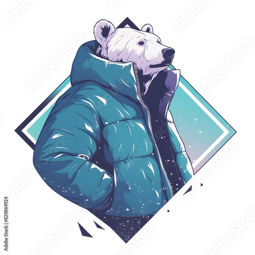 Bear mascot illustration in oversized jacket, vector logo style, e-sport gamer style, on isolated background.