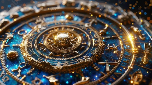 Wallpaper Mural Starry zodiac circle holds secrets of the universe in gold and azure Torontodigital.ca