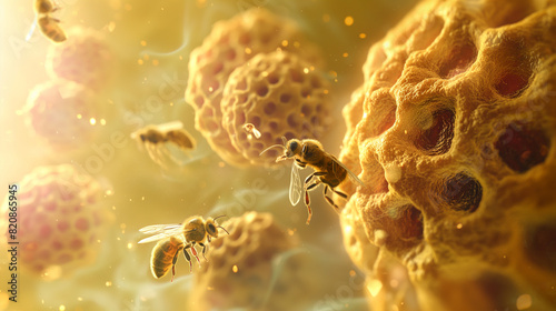 Nanobees targeting a disease area inside a human body. photo