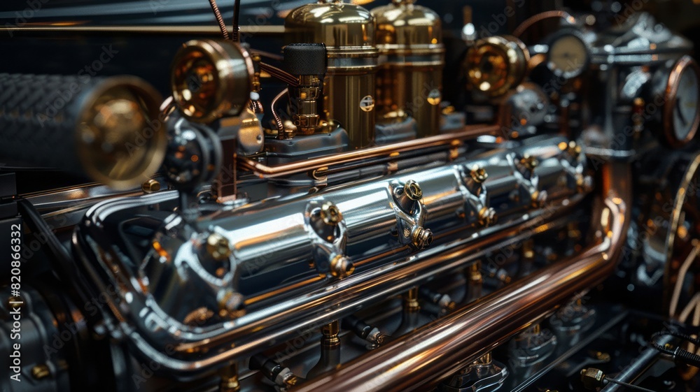 Fototapeta premium Vintage engine shines in bright mechanical glory