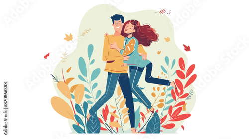 Happy romantic relationship flat vector illustration.