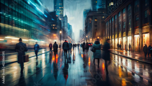 Wallpaper Mural Busy city night scene with cars on illuminated streets below towering skyscrapers in motion blur style Torontodigital.ca