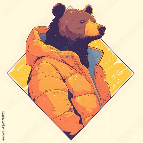 Bear mascot illustration in oversized jacket, vector logo style, e-sport gamer style, on isolated background.
