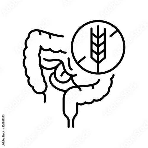 Celiac disease line black icon. Human disease sign for web page, mobile app,