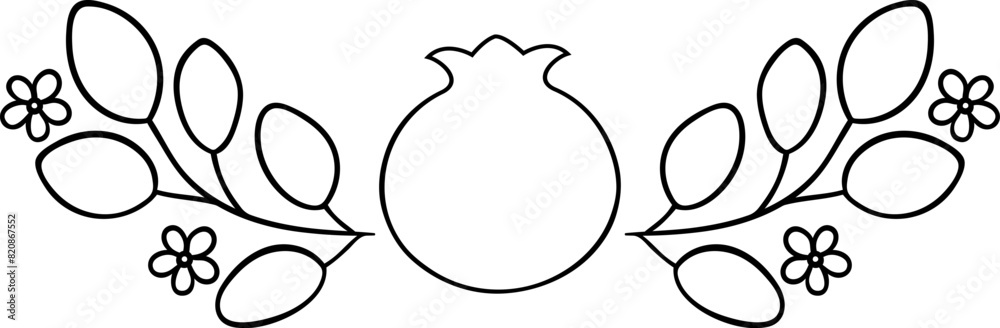 Floral black outline pomegranate decoration Floral black outline pomegranate decoration