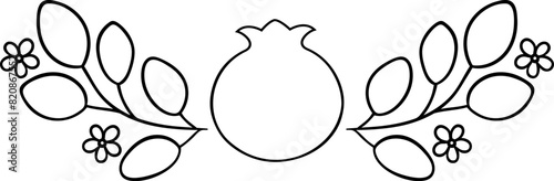 Floral black outline pomegranate decoration