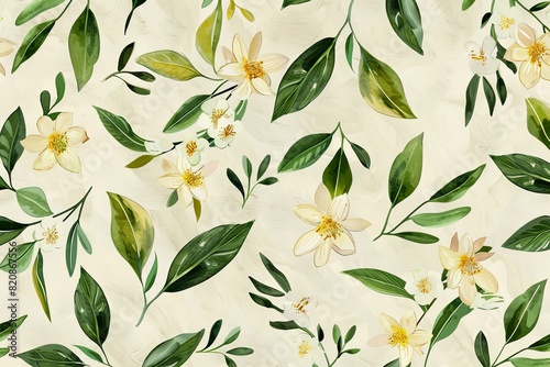 Textured background featuring florals and green leaves in a seamless  repeated pattern