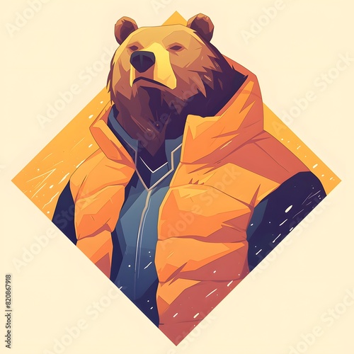 Bear mascot illustration in oversized jacket, vector logo style, e-sport gamer style, on isolated background.