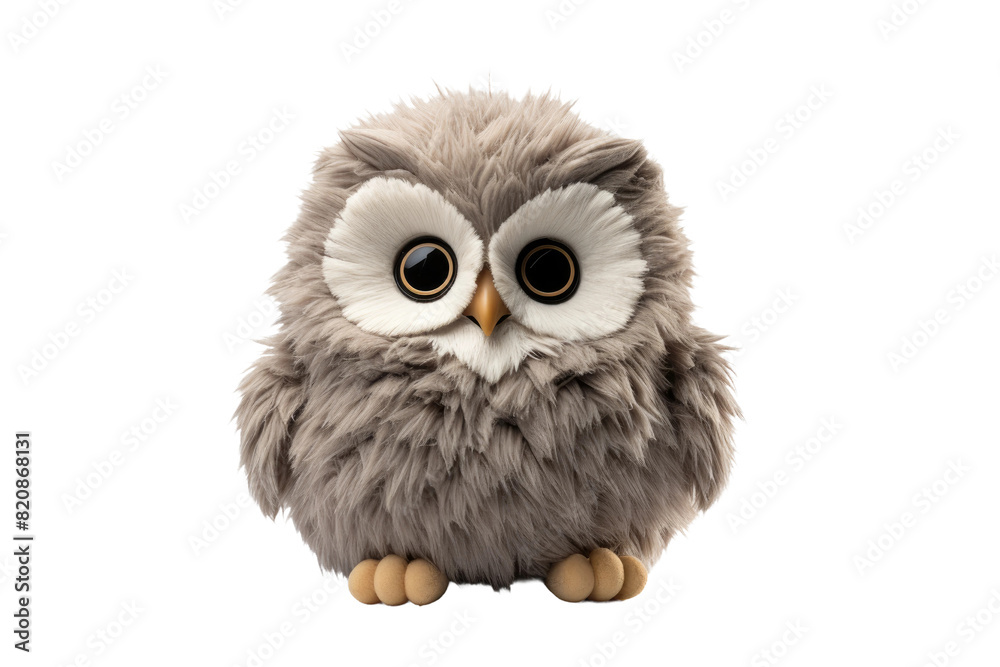 The Wise Guardian: A Gray Owl Stuffed Animal Perched on a White Canvas on Transparent PNG Background... The Wise Guardian: A Gray Owl Stuffed Animal Perched on a White Canvas on Transparent PNG Background...