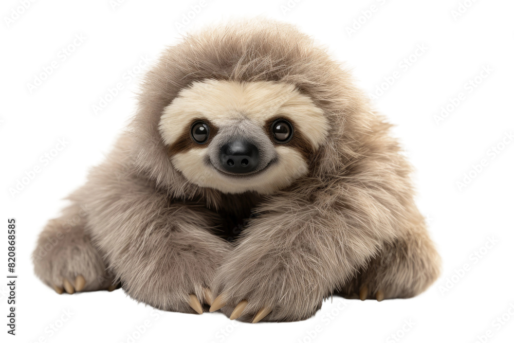 Fototapeta premium Ethereal Serenity: A Stuffed Sloths Tranquil Repose on Transparent PNG Background...