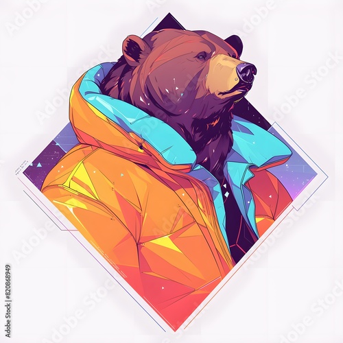 E-sport gamer style bear mascot in oversized jacket, vector logo illustration, on isolated background.