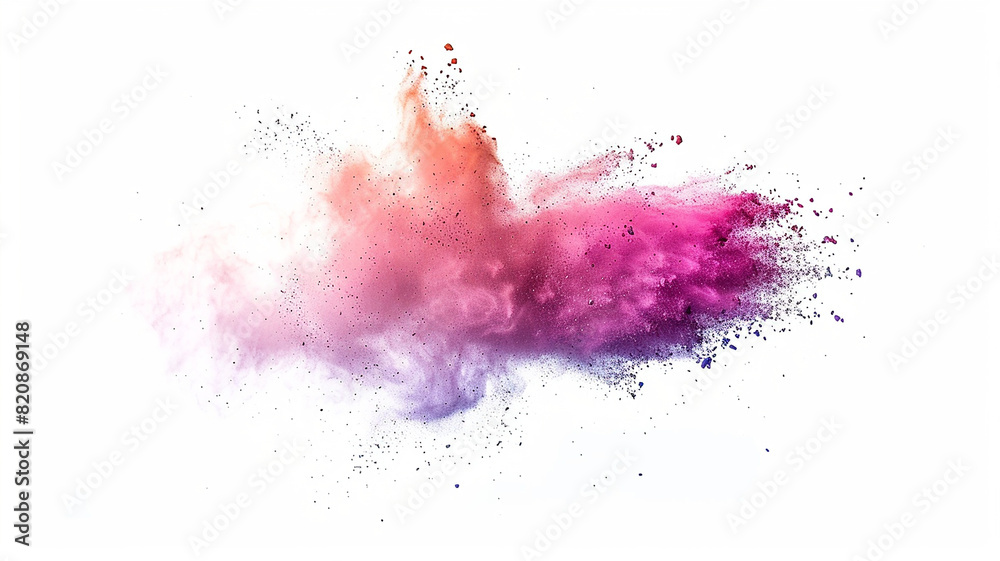 Explosion splash of colorful powder with freeze isolated on background, abstract splatter of colored dust powder