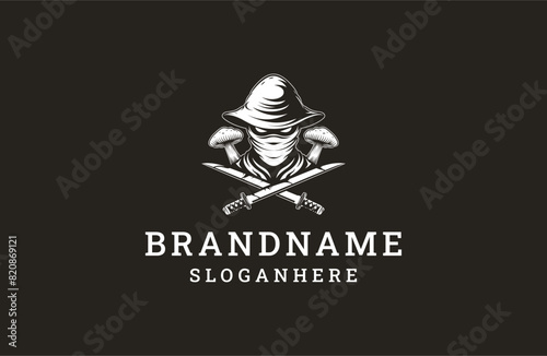 Ninja and mushroom logo icon design template vector illustration