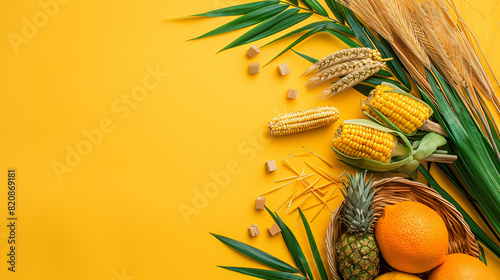 Sukkot festival symbols and greeting card on color background photo