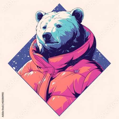 E-sport gamer style bear mascot in oversized jacket, vector logo illustration, on isolated background.