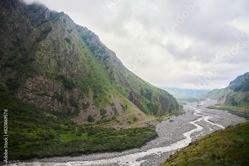 The valley of the Terek River in Georgia. Natural landscape