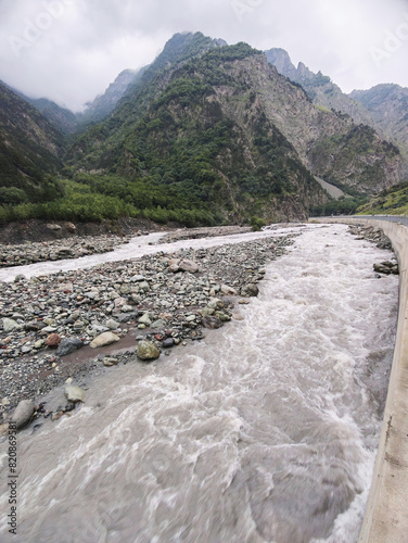 The valley of the Terek River in Georgia. Natural landscape photo