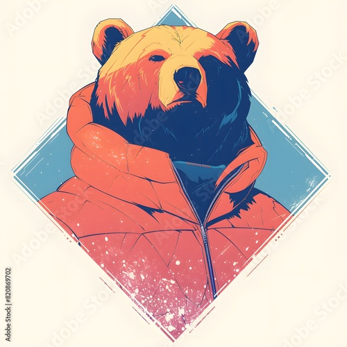 E-sport gamer style bear mascot in oversized jacket, vector logo illustration, on isolated background.