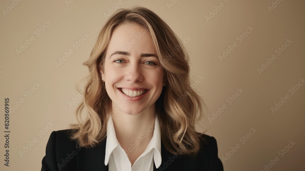 Portrait of a blonde business woman against a neutral earth-toned background Portrait of a blonde business woman against a neutral earth-toned background