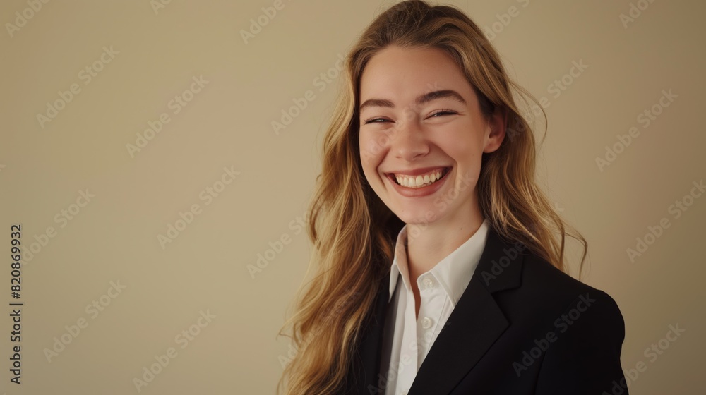 Portrait of a blonde business woman against a neutral earth-toned background Portrait of a blonde business woman against a neutral earth-toned background