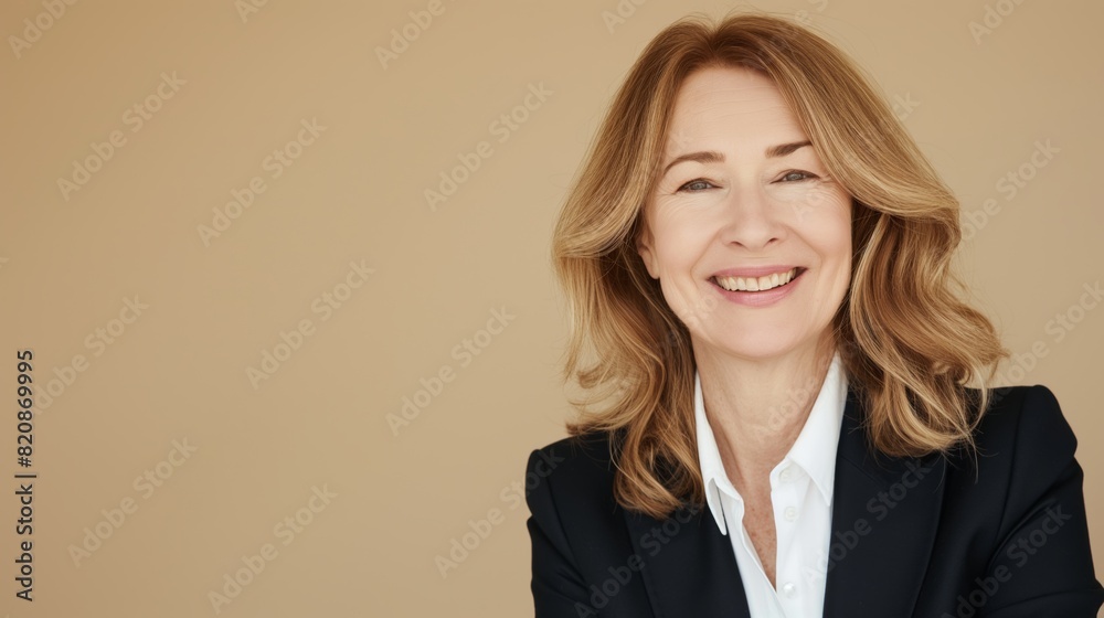 Portrait of a blonde business woman against a neutral earth-toned background Portrait of a blonde business woman against a neutral earth-toned background