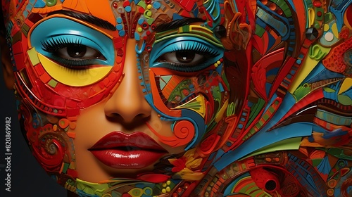Cultural Mosaic: An Eclectic Blend of Colors Intertwining to Form a Woman's Face