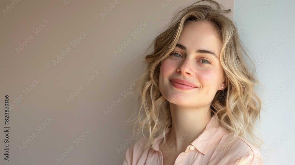 Portrait of a blonde woman against a pastel background Portrait of a blonde woman against a pastel background