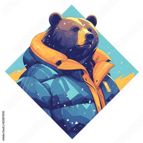 Bear mascot illustration in oversized jacket, vector logo style, e-sport gamer style, on isolated background.