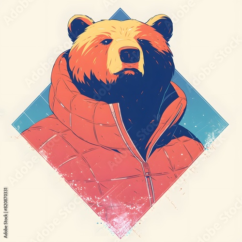 E-sport gamer style bear mascot in oversized jacket, vector logo illustration, on isolated background.