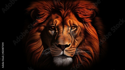 Regal Presence  Lion Against Complete Black Background